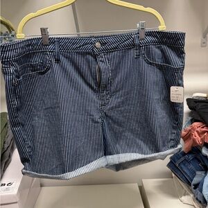 Blue Striped Denim Shorts